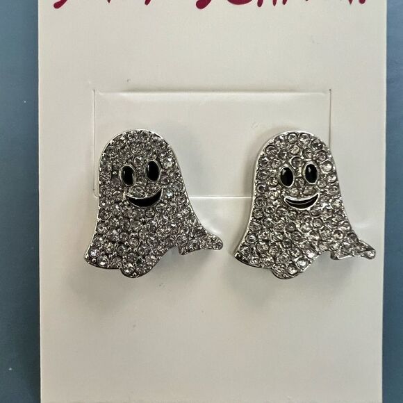 👻 Betsey Johnson Silver Sparkling Ghost Earrings 👻 - Picture 6 of 8
